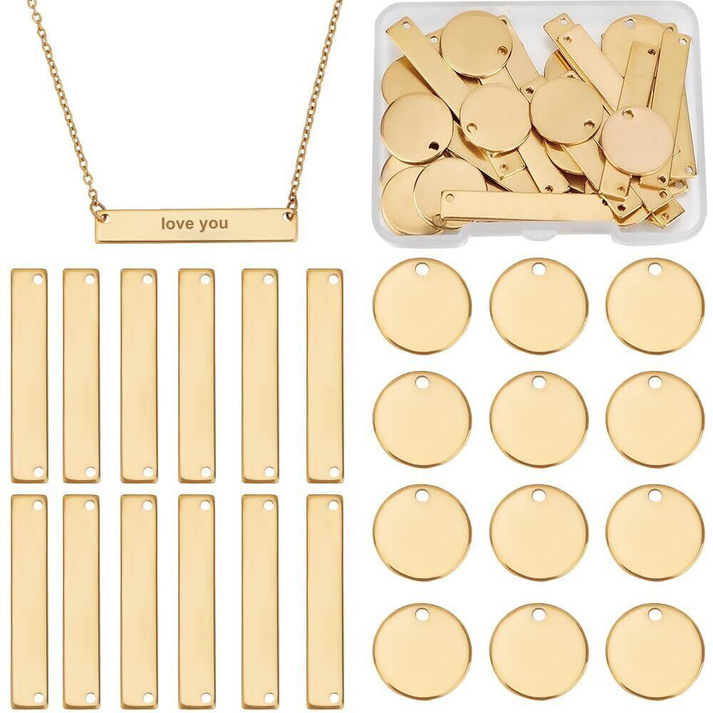 5561 48Pcs 2 Styles Blank Charms 304 Stainless Steel Rectangle Flat Round